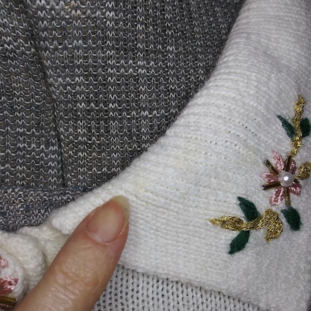Vintage Pearl/Ribbon Trimmed Cottagecore Style "Ugly" Christmas Stocking Sweater - Picture 9 of 14